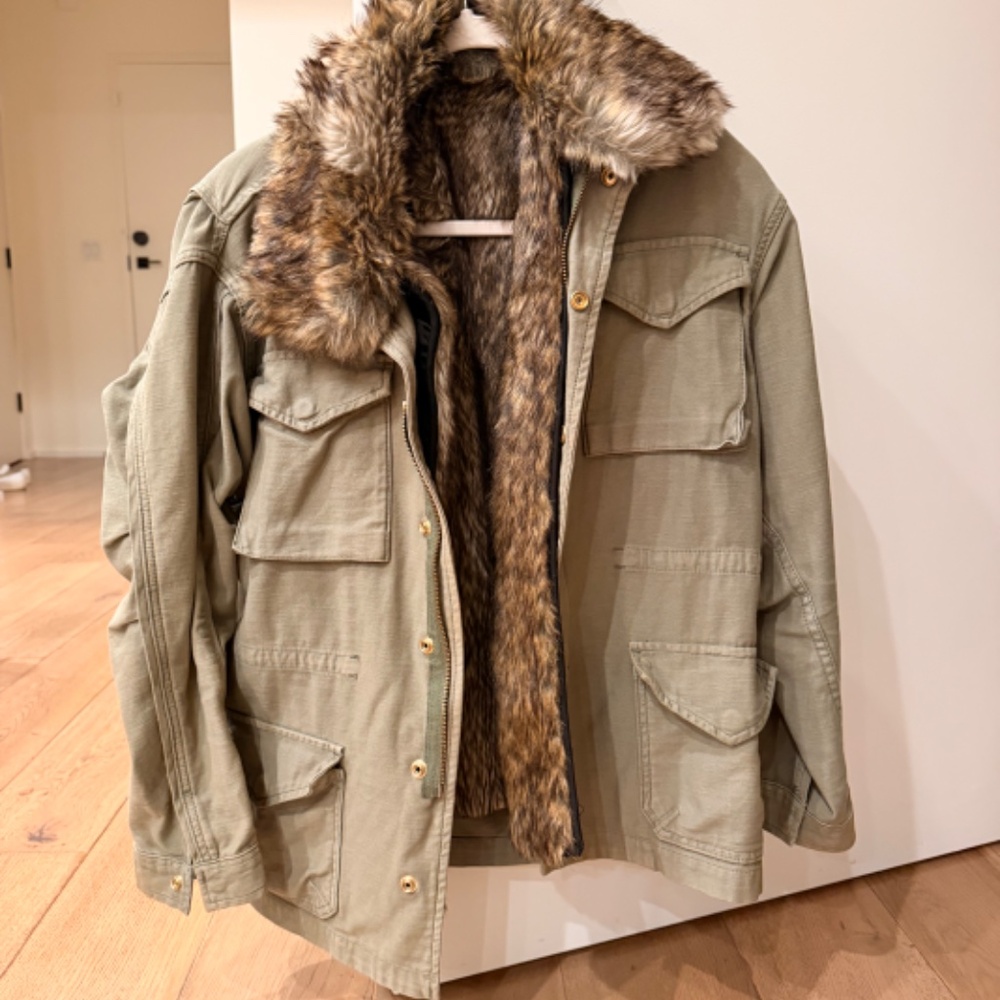 Frame Camo Green Jacket with Faux Fur - Size XS - Like New